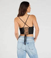 Sultry Stunner Lace-Up Satin Crop Top