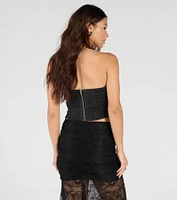 Trendy Style Lace-Up Denim Corset Top