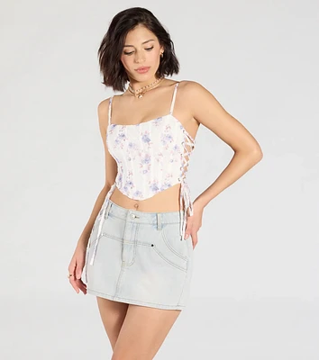 Flirty Nature Floral Lace-Up Corset Top
