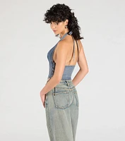 The New Classic Halter Lace-Up Denim Corset Top