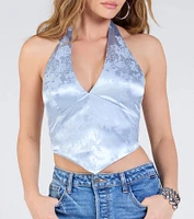 Sleek Chic Satin Jacquard Halter Top
