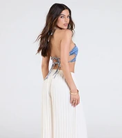 Western Star Halter Studded Denim Crop Top