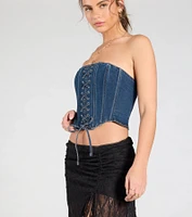 Trendy Style Lace-Up Denim Corset Top