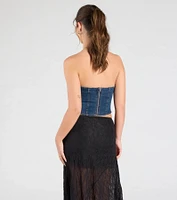 Trendy Style Lace-Up Denim Corset Top
