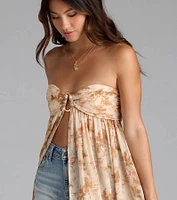 Wanderlust Calling Strapless Abstract Flowy Tunic Top