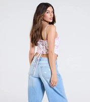 Cheerful Blooms Floral Lace-Up Eyelet Bustier
