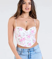 Cheerful Blooms Floral Lace-Up Eyelet Bustier