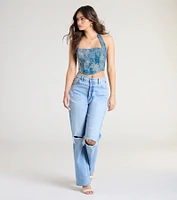 Day By Halter Lace-Up Tapestry Corset Top
