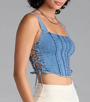 Popular Icon Lace-Up Denim Corset Top