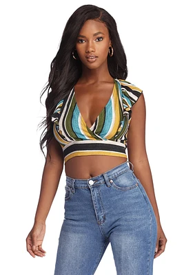 Color Wave Ruffled Crop Top