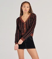 Polished Cozy Houndstooth Eyelash Knit Cardigan