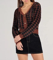 Polished Cozy Houndstooth Eyelash Knit Cardigan