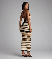So Gorgeous Lace-Up Striped Maxi Dress