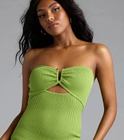 Casual Allure Strapless High Slit Midi Dress