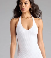 Curve Avenue Halter V-Neck Bodycon Midi Dress
