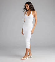 Curve Avenue Halter V-Neck Bodycon Midi Dress