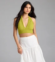 Stroll The Sand Halter Crochet Crop Top