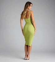 Toasty Sweetheart V-Neck Bodycon Knit Midi Dress