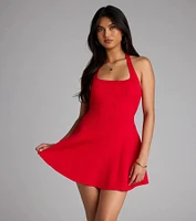 The Cards Halter Skater Mini Dress
