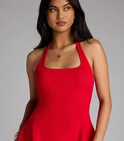 The Cards Halter Skater Mini Dress