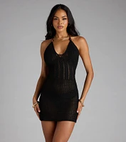 Sultry For The Summer Crochet Halter Mini Dress