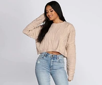 Textured Cable Knit Cropped Sweater