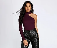 One Shoulder Mock Neck Top