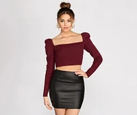 Puff Sleeve Knit Crop Top
