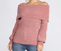 Chic Off The Shoulder Chenille Sweater