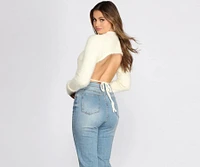 Open Back Eyelash Knit Crop Top