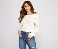 Cozy Off The Shoulder Cable Knit Sweater