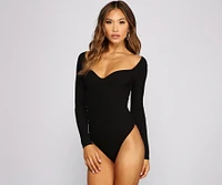 Ribbed Knit Long Sleeve Bodysuit