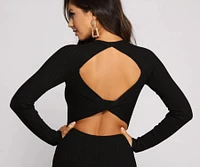 Trendy Twist Back Ribbed Knit Midi Sweater Dress