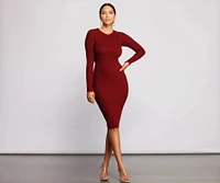 Trendy Twist Back Ribbed Knit Midi Sweater Dress