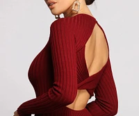 Trendy Twist Back Ribbed Knit Midi Sweater Dress