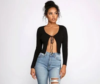 Basic Ribbed Knit Tie-Front Cardigan