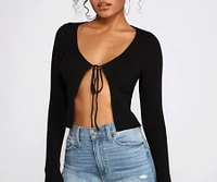 Basic Ribbed Knit Tie-Front Cardigan