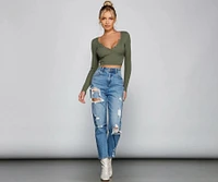 Chic Basic Button-Detail Crop Top