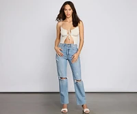 Basic Lace-Up Ribbed Knit Cropped Tank