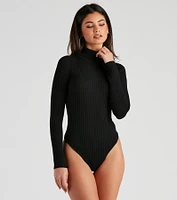 Classic Ribbed Knit Turtleneck Bodysuit