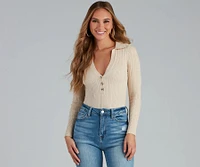 Preppy Affair Henley Long Sleeve Bodysuit