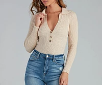Preppy Affair Henley Long Sleeve Bodysuit