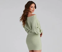 Cold Classic Dolman Sleeve Belted Sweater Dress