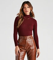 Classic Ribbed Knit Turtleneck Bodysuit
