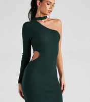 Eyes For One Shoulder Sweater Dress