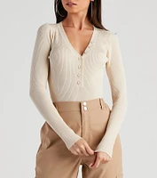 Button A Serious Note Rib Bodysuit