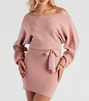 Cold Classic Dolman Sleeve Belted Sweater Dress
