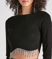 Bejeweled Me Rhinestone Fringe Top