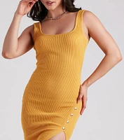Strut And Snap Ribbed Knit Midi Dress