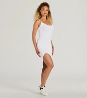 Perfectly Stylish Sleeveless Ribbed Knit Midi Dress